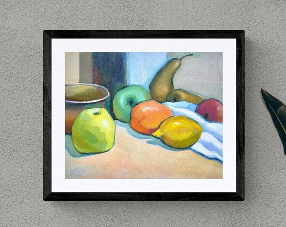 Small Fruit Still Life Oil Painting with Apples and Pears Poster