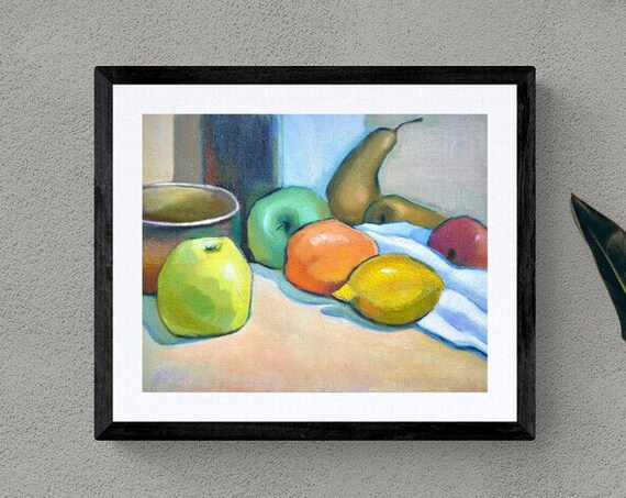Small Fruit Still Life Oil Painting with Apples and Pears Poster