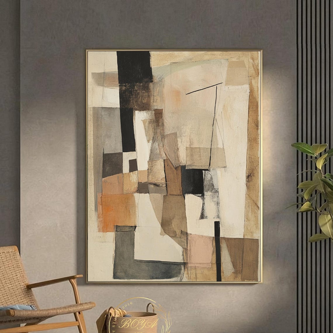 Wabi Sabi Wall Art Original Beige Painting Beige Abstract Art Large Brown Wall Art Natural Color Painting Black Textured Painting