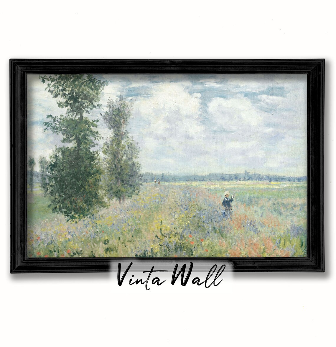 Impressionist Wildflower Meadow with Two Trees and Strolling Figure Poster - Image 4
