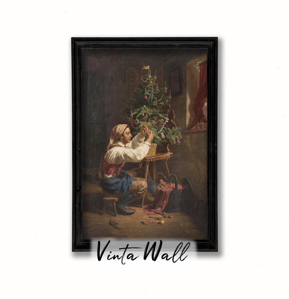 Woman Decorating Christmas Tree Candlelit Vintage Holiday Poster - Image 2