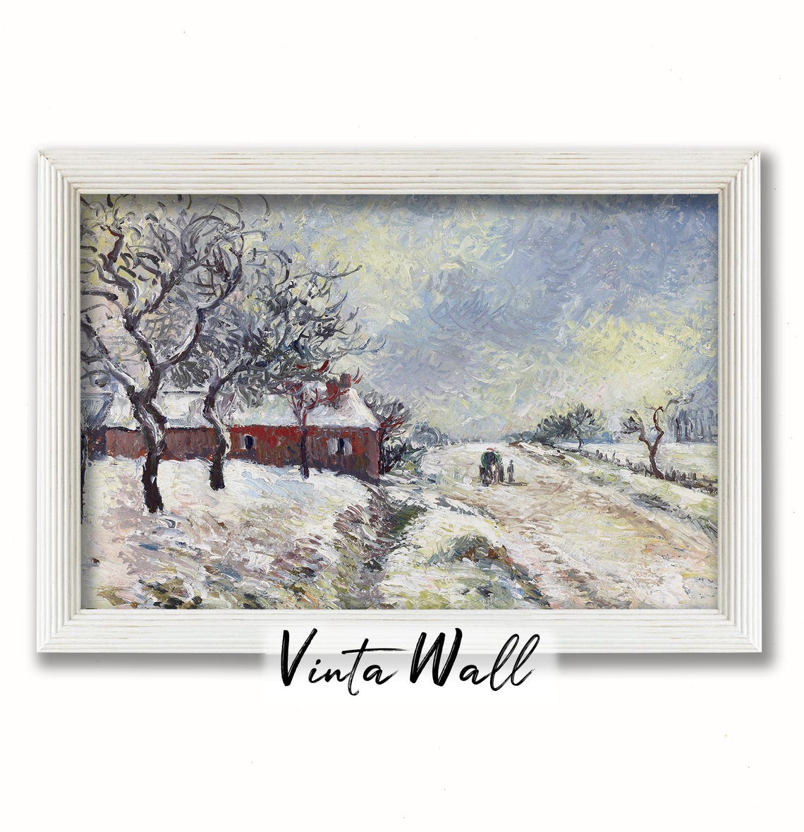 Red Farmhouse in Snow Impressionist Winter Landscape Painting Poster - Image 4