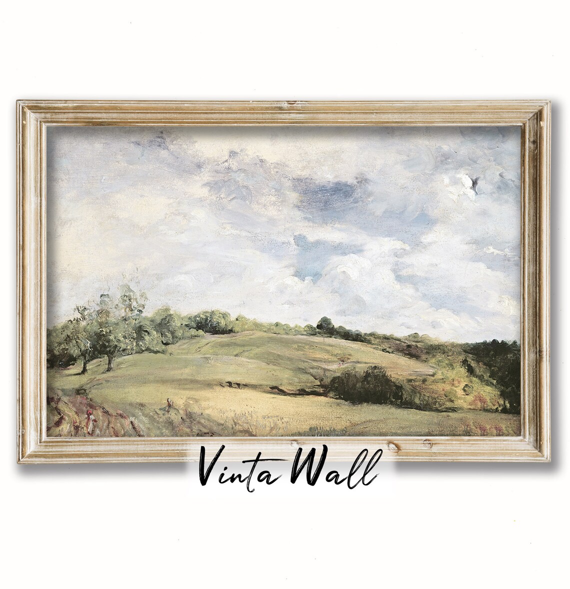 Rolling Green Pasture under Cloudy Sky Vintage Landscape Painting Poster - Image 2