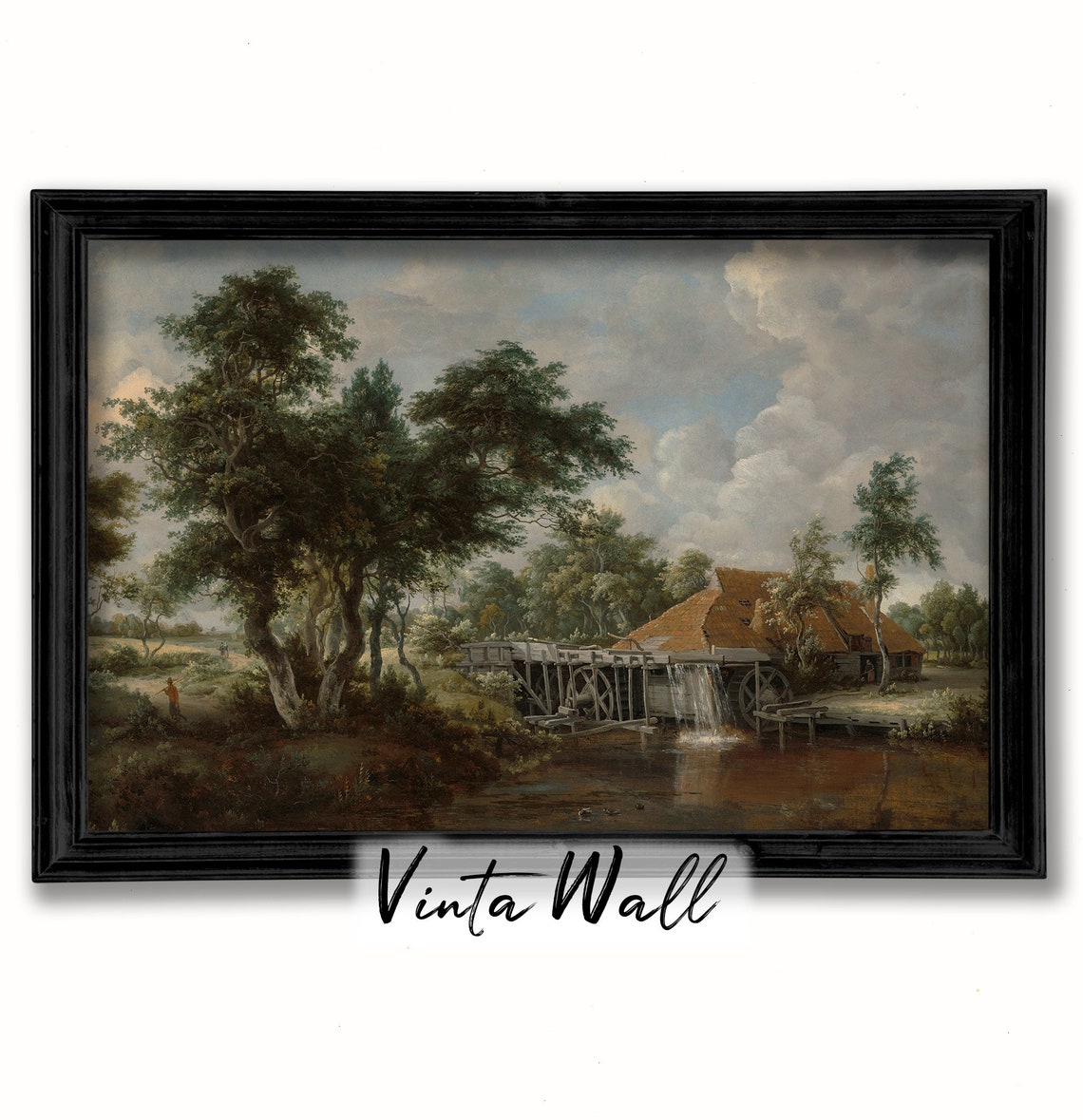 Old Watermill on a River Classical Dutch Countryside Landscape Poster - Image 3