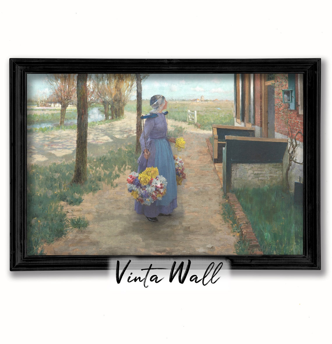 Flower Girl Print Woman Oil Painting Farmhouse Country European Muted Colours Vintage Landscape Art Spring Warm Home Wall Decor - Image 4