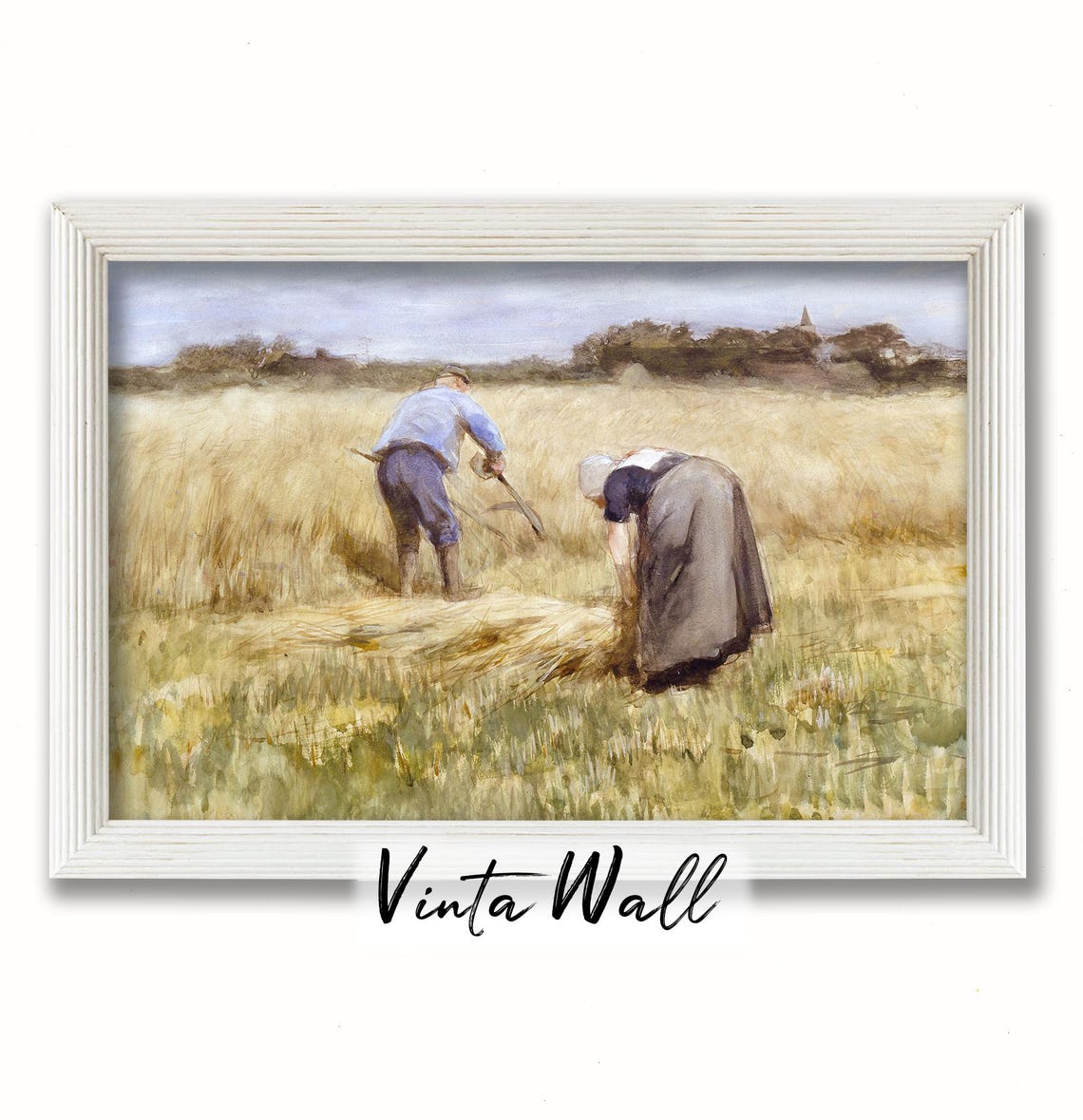 Harvesting Print Woman Oil Painting Farmhouse Country Weeder European Muted Colours Vintage Landscape Art Warm Home Wall Decor - Image 3