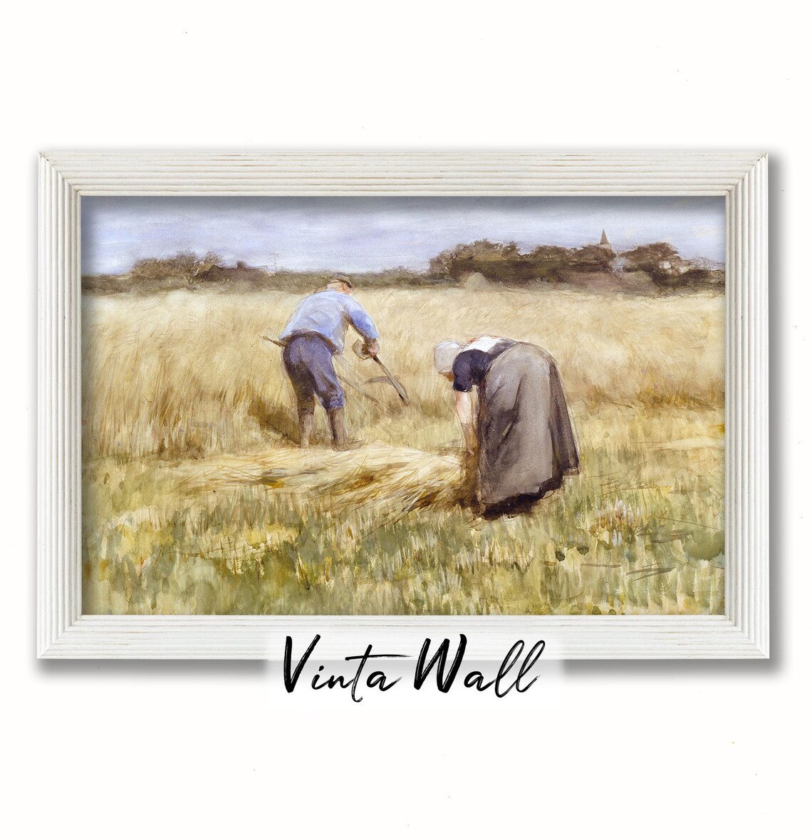 Wheat Harvest with Scythe Vintage Countryside Painting Art Print - Image 3