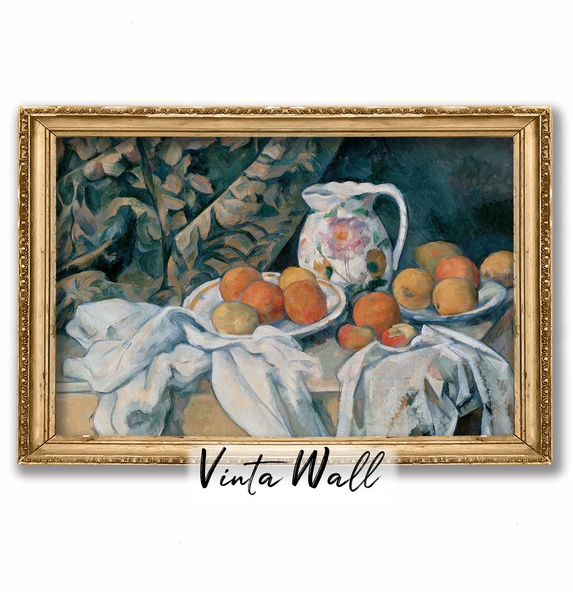Still Life Fruit Plates Floral Pitcher Vintage Kitchen Painting Poster - Image 3