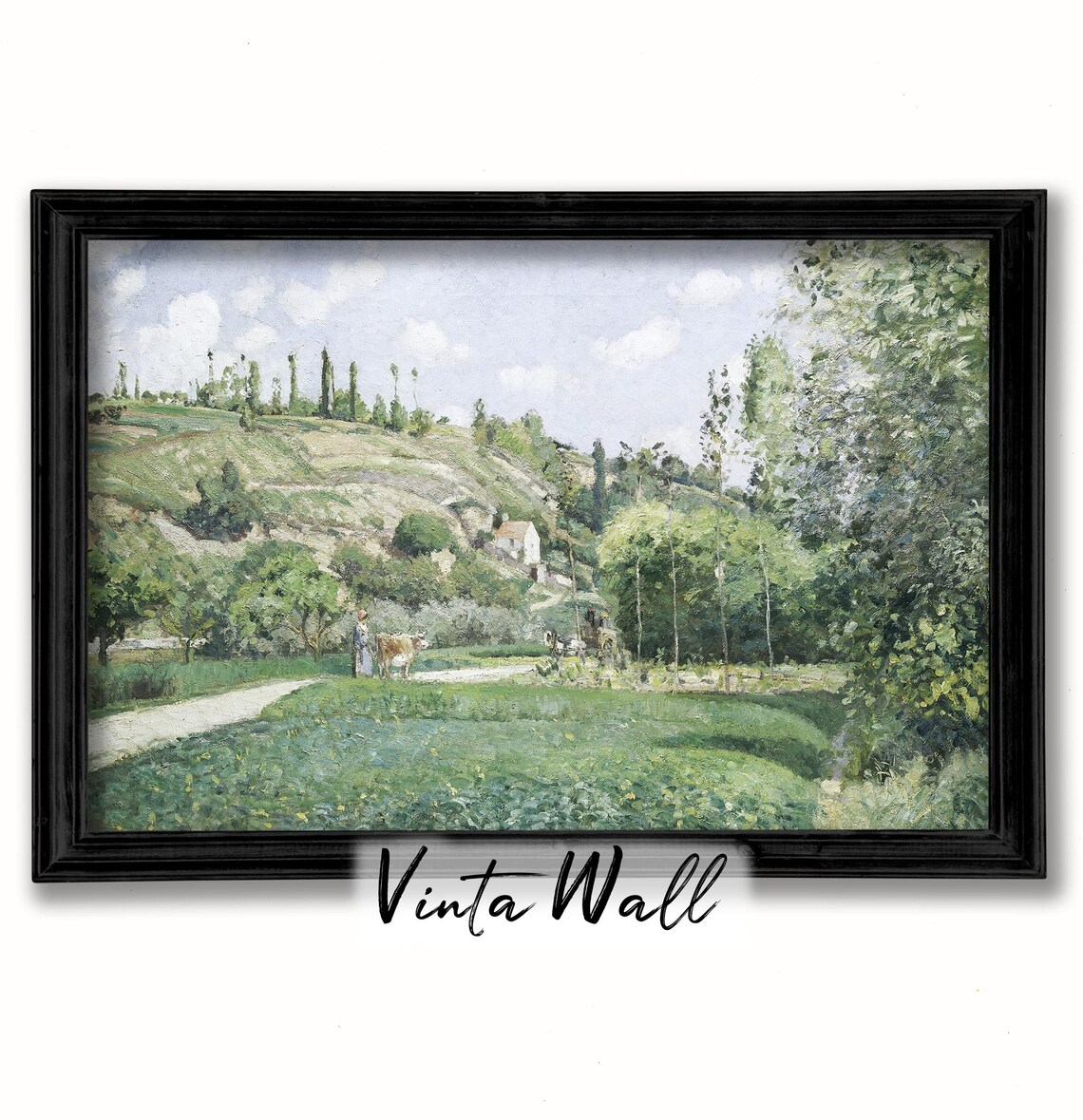 Woman Leading Cow Green Hillside Vintage Country Scene Poster - Image 2
