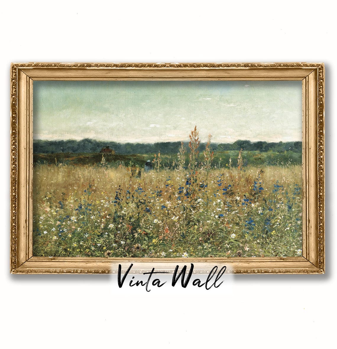 Flower Field Oil Painting Print Farmhouse Meadow Muted Colours Vintage Art Village Warm Tones Home Wall Decor Neutral Country - Image 4