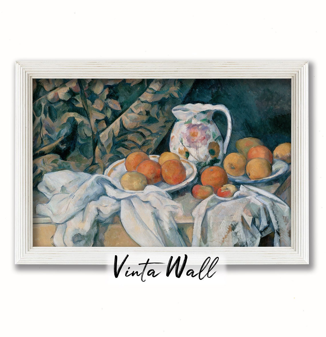 Still Life Fruit Plates Floral Pitcher Vintage Kitchen Painting Poster - Image 2