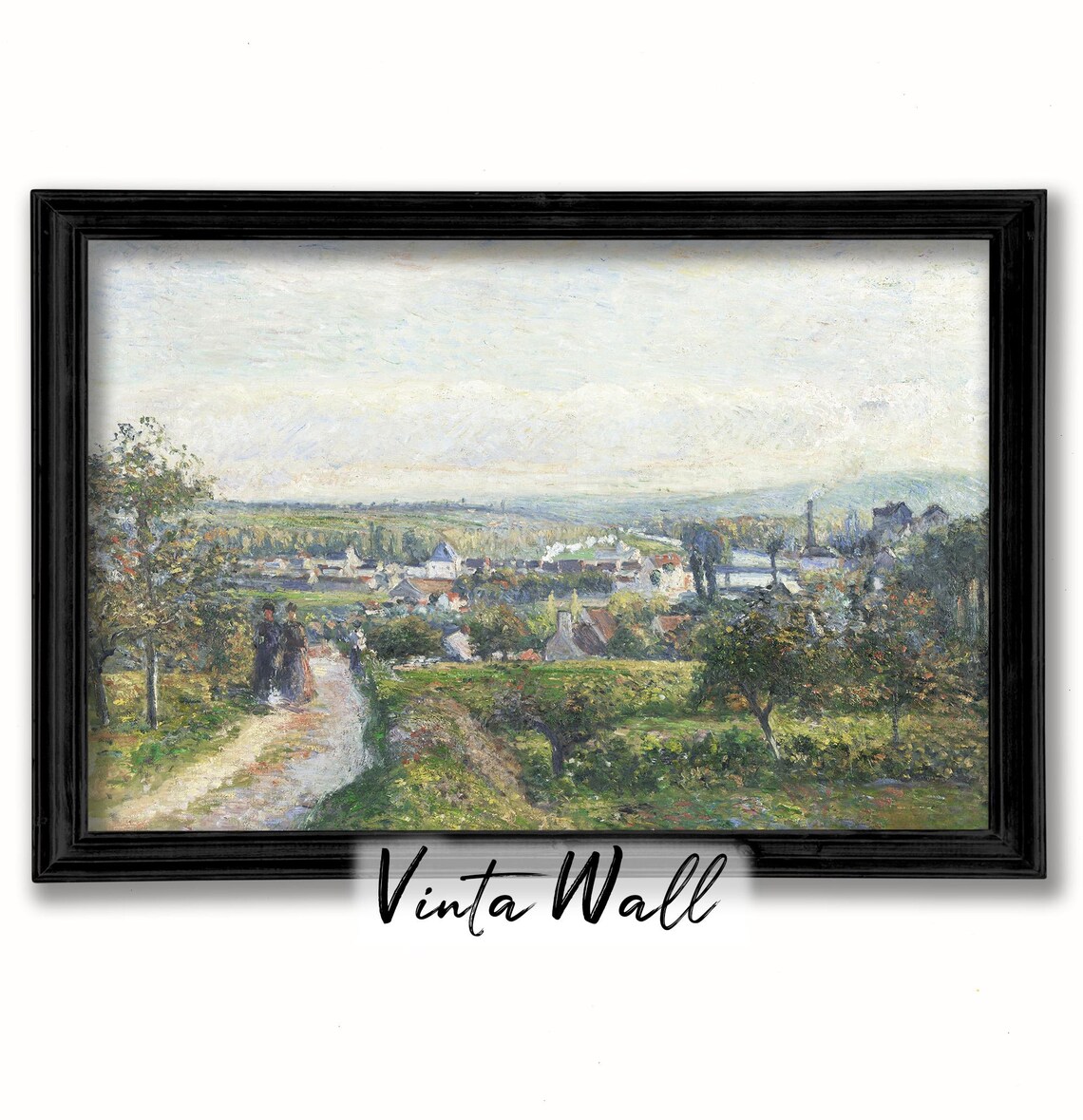 Village Hills Soft Green Oil Painting Print Landscape Farmhouse Country Muted Colours Cottage Art Spring Summer Wall Decor Town - Image 2