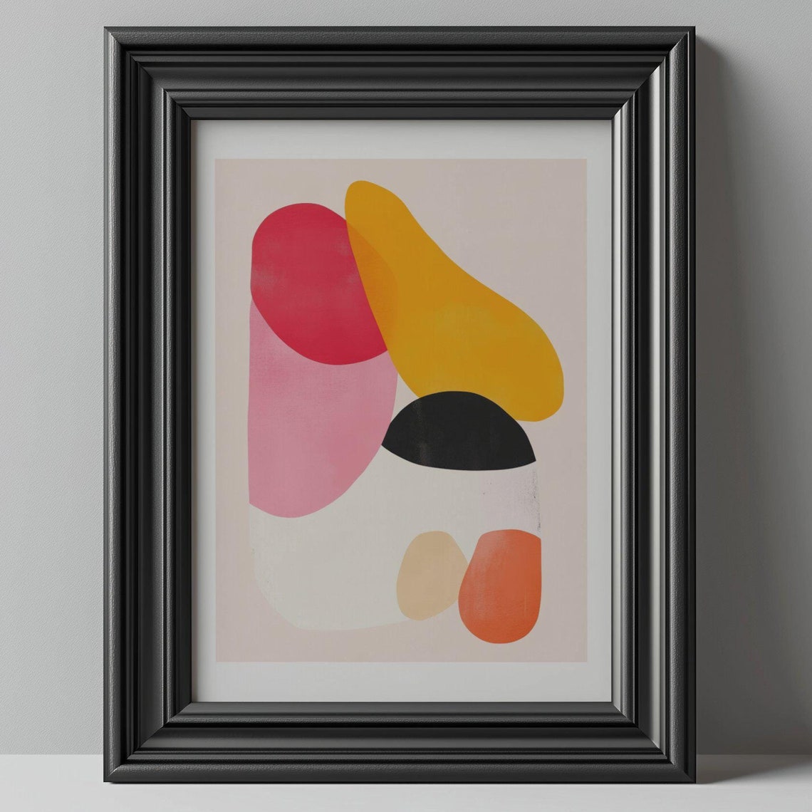 Red Mustard and Pink Organic Shapes Bold Modern Abstract Poster