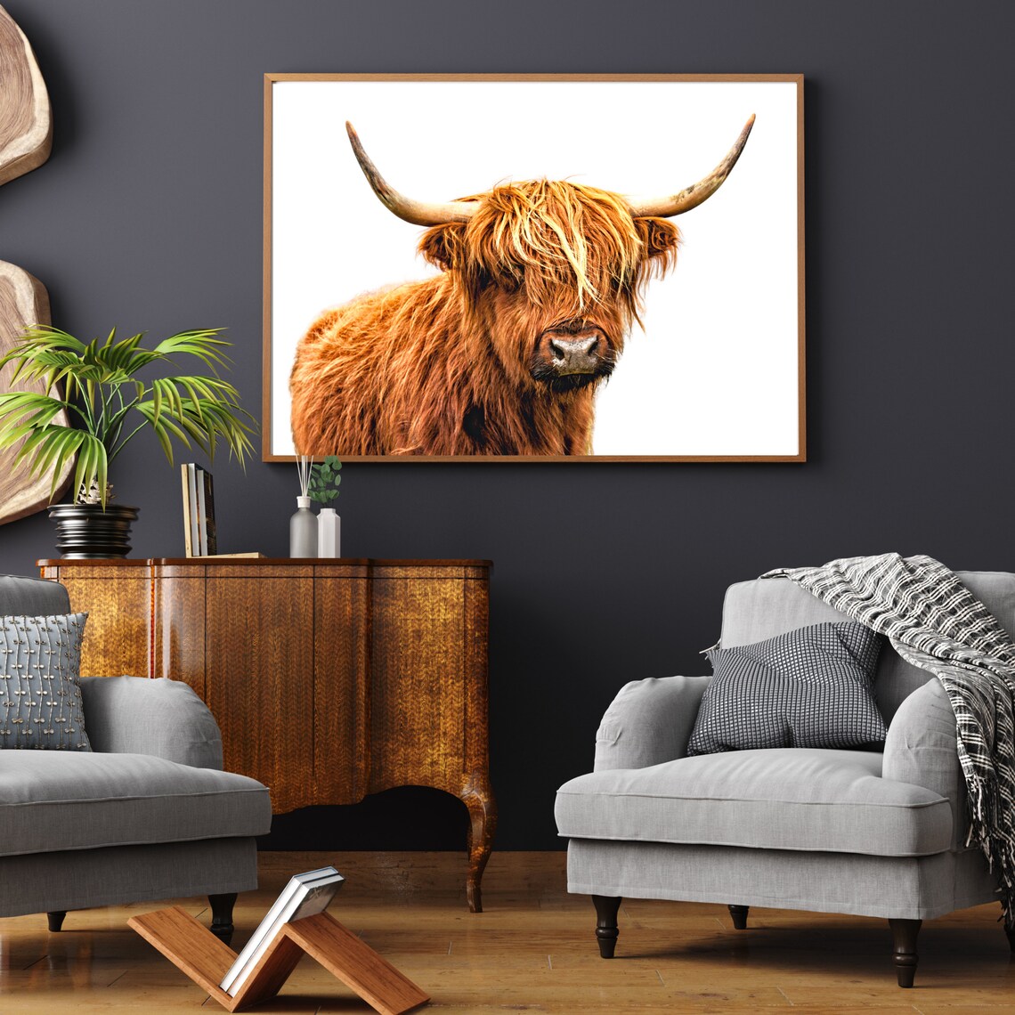 Highland Cow Portrait Close Up Rustic Brown Farmhouse Photo Poster - Image 3