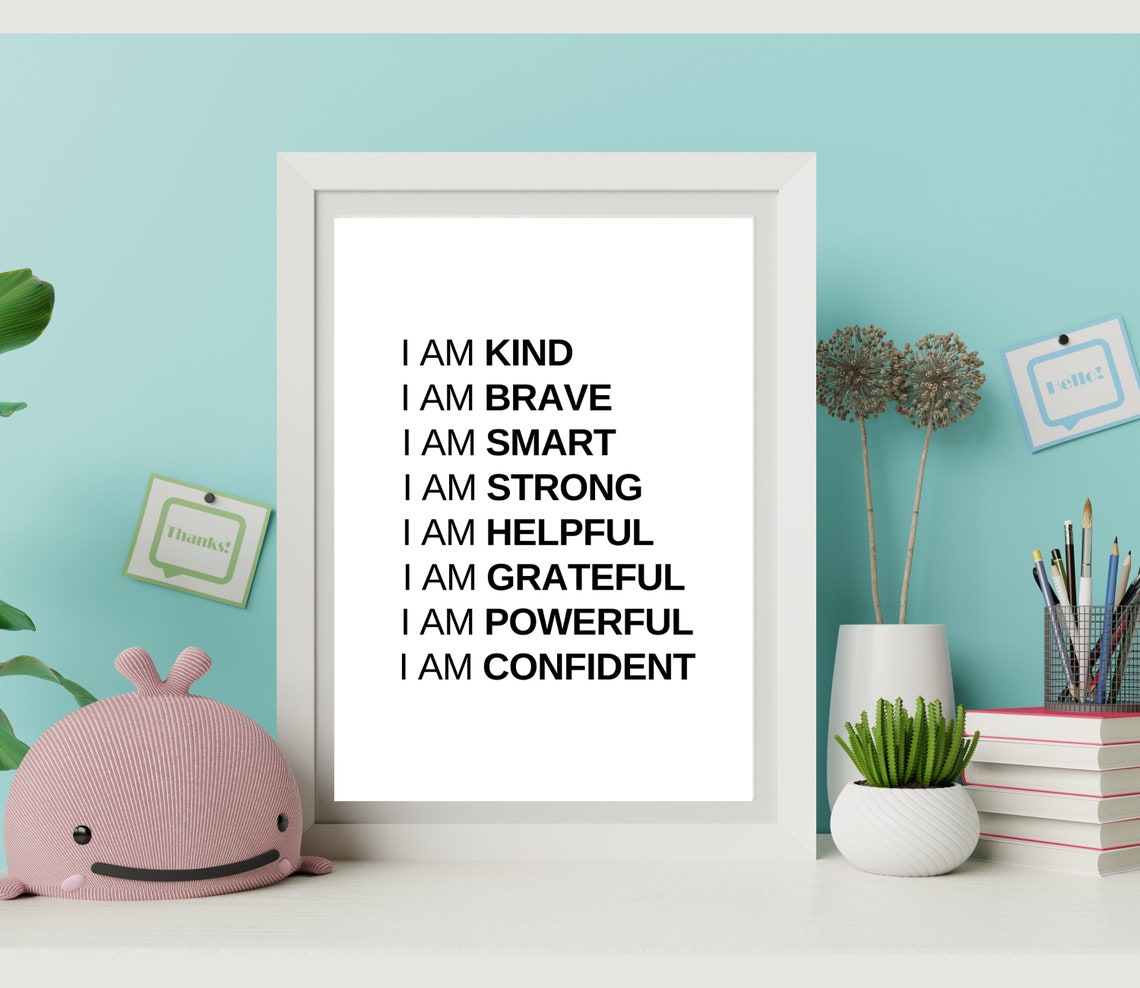 I Am Kind Brave Smart Strong Daily Affirmations Kids Room Decor Poster - Image 3