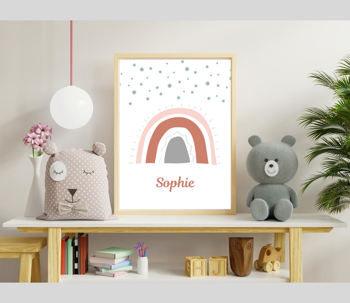 Grace Personalized Name Boho Rainbow Stars Kids Nursery Decor Wall Art - Image 3