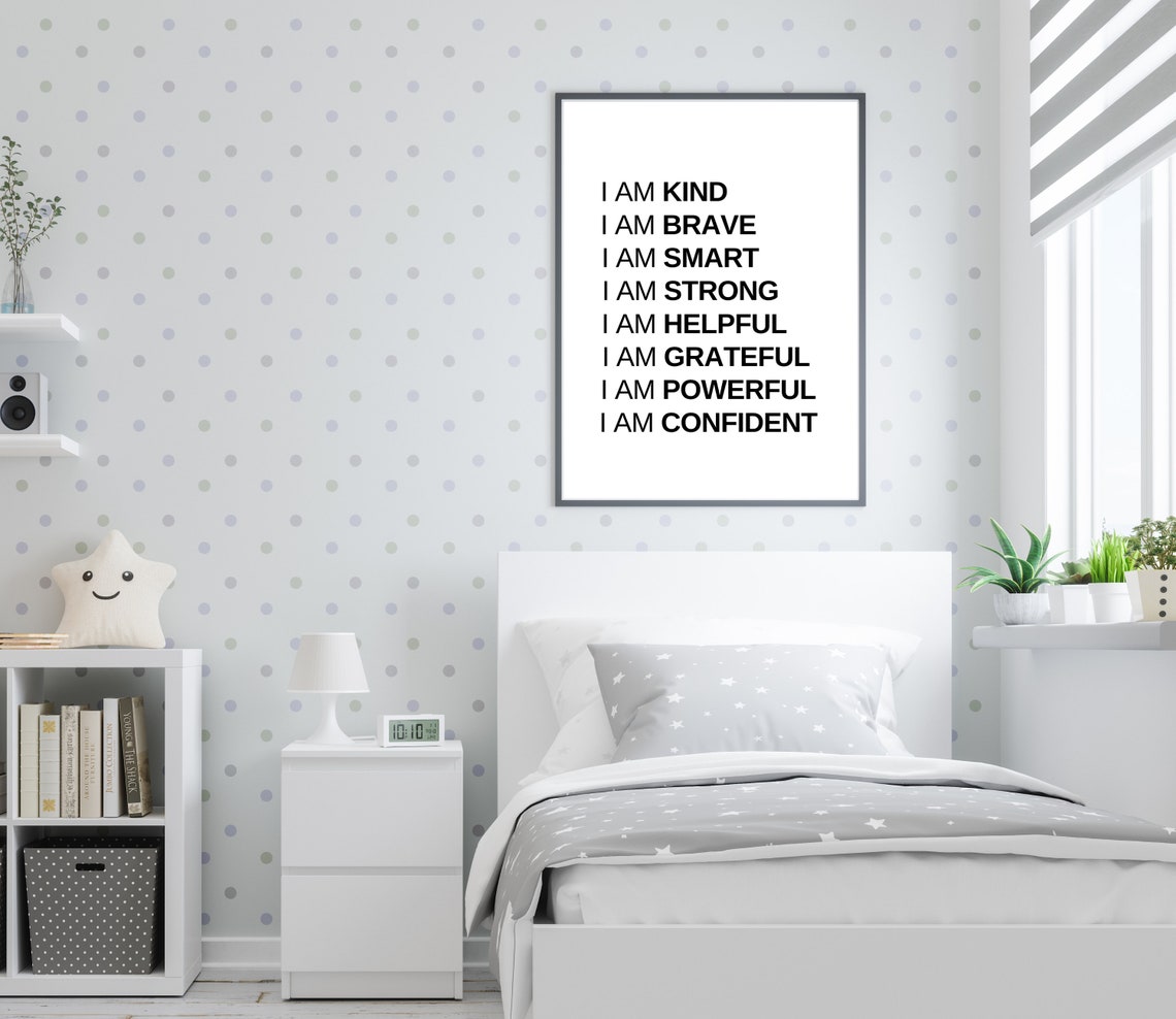 Kids Daily Affirmations I Am Kind Brave Smart Confidence Poster - Image 2