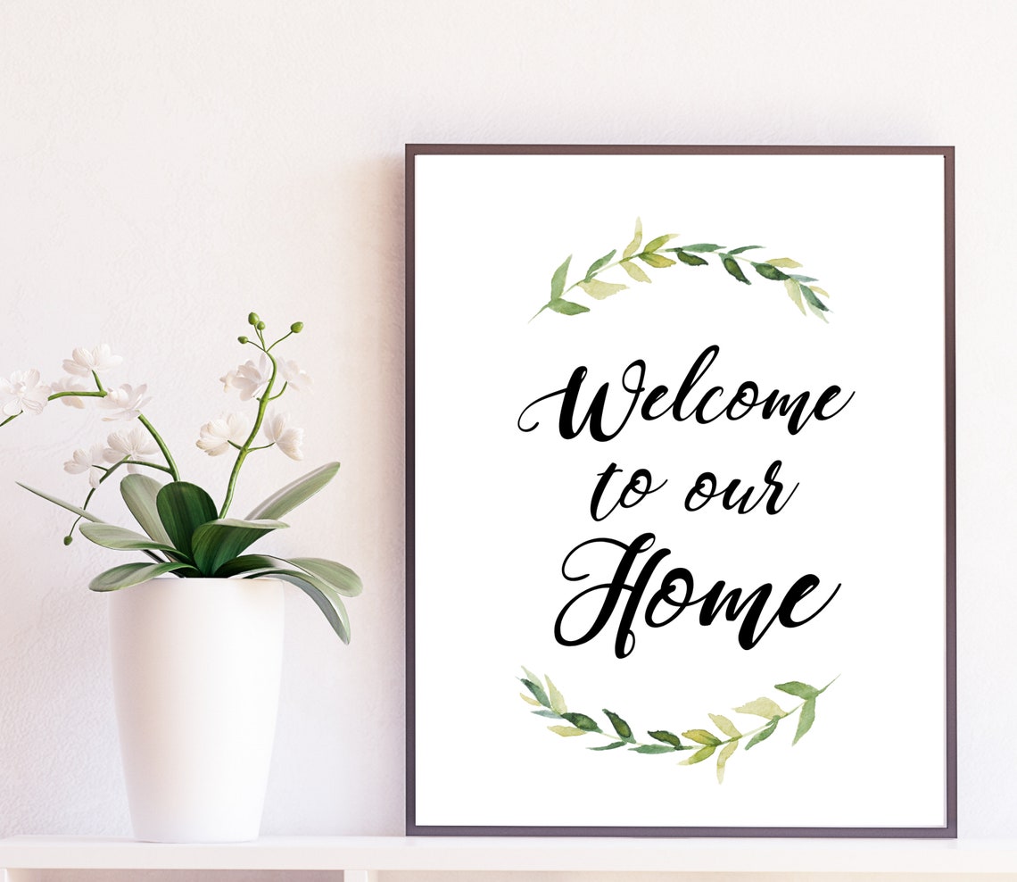 Welcome To Our Home Script Greenery Wreath Hallway Quote Poster - Image 2
