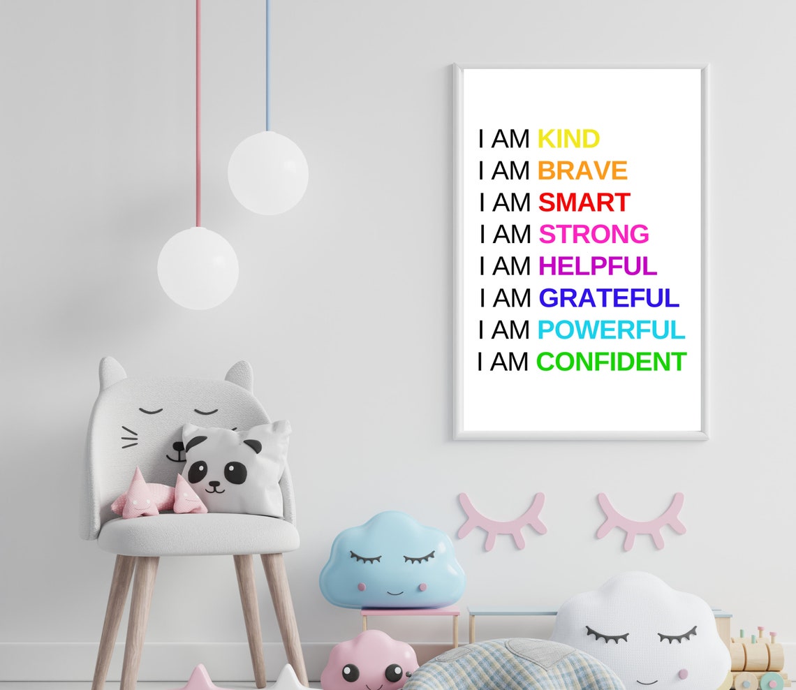 Rainbow Kids Affirmations I Am Kind Brave Smart Confidence Poster - Image 3