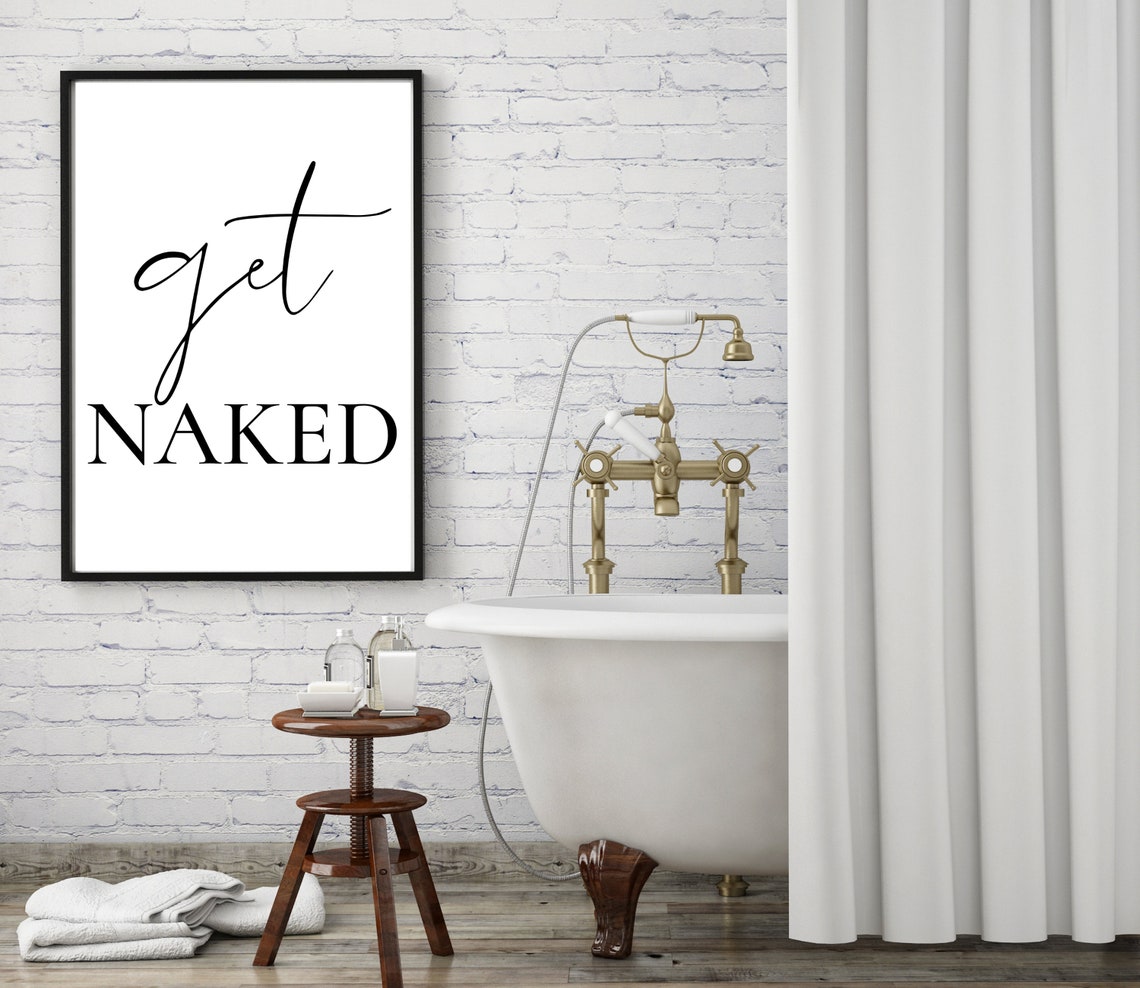 Get Naked Cheeky Fun Script Serif Monochrome Bathroom Decor Poster - Image 2