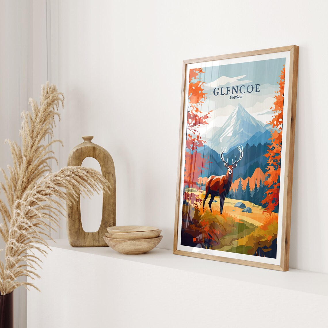 Glencoe Scotland Autumn Stag Mountain Valley Vintage Travel Poster - Image 2