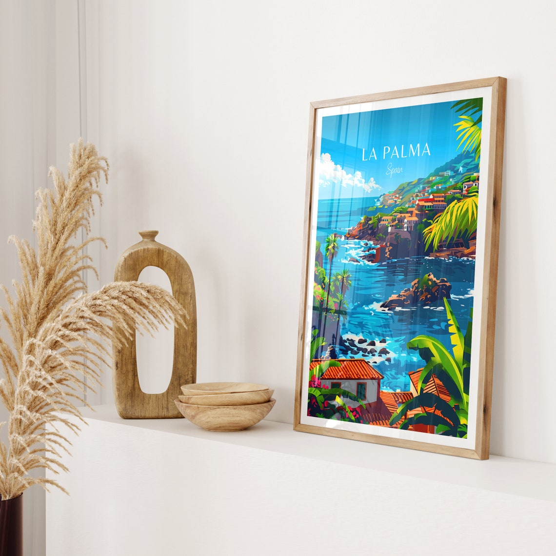 La Palma Spain Cliffside Village Turquoise Cove Travel Art Poster - Image 2