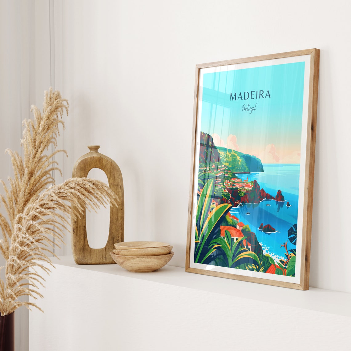 Madeira Portugal Volcanic Cliffs Village Coast Vintage Travel Poster - Image 2