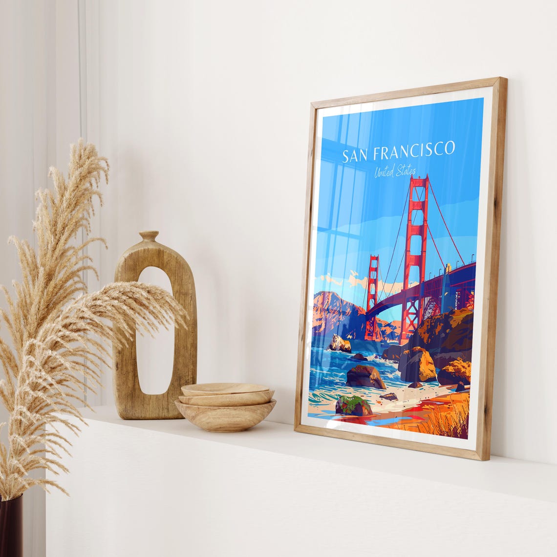 San Francisco Iconic Golden Gate Bridge Bay Shore View Poster - Image 2