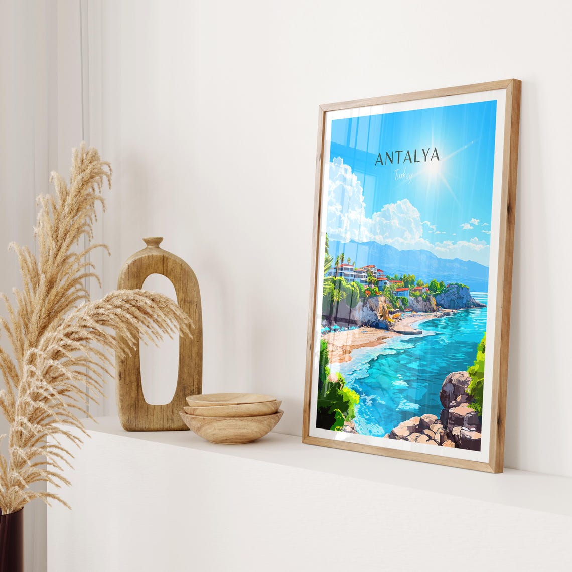 Antalya Turkey Sunny Palm Beach Cove Resort Coastline Poster - Image 2