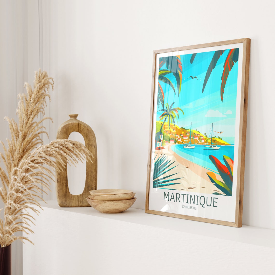 Martinique Caribbean Sailboat Beach Tropical Island Travel Poster - Image 2
