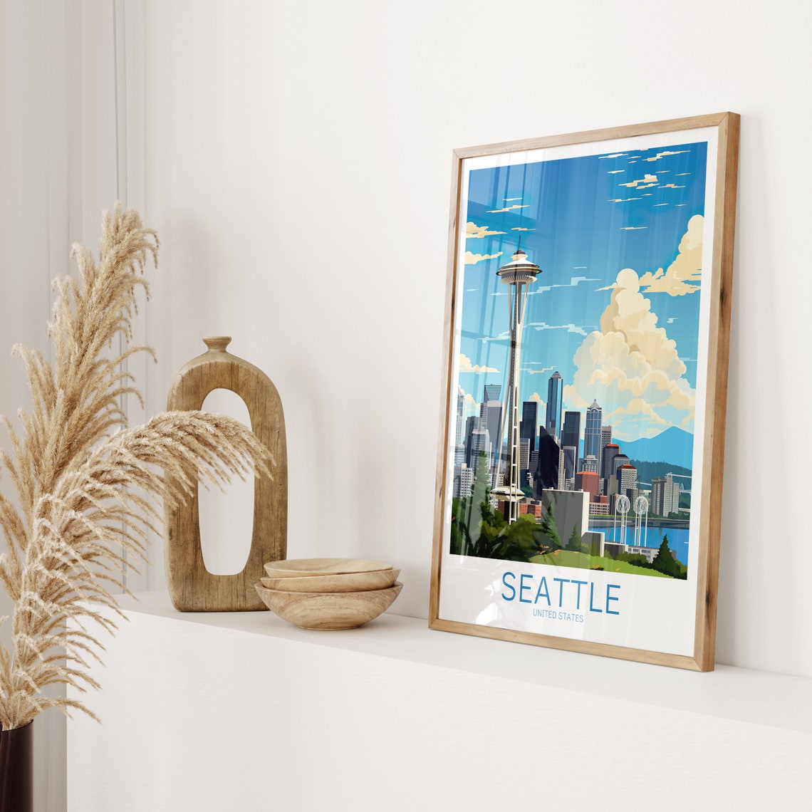 Seattle Space Needle Downtown Skyline Waterfront Vintage Travel Poster - Image 2