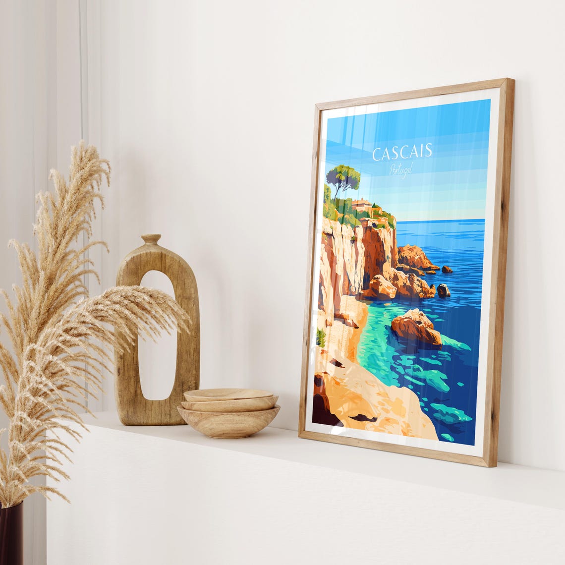 Cascais Portugal Dramatic Cliff Cove Turquoise Bay Coast Poster - Image 2