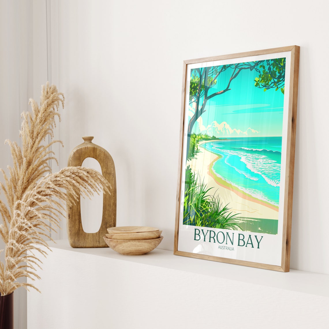 Byron Bay Australia Sandy Beach Palm Shade Vintage Travel Poster - Image 2