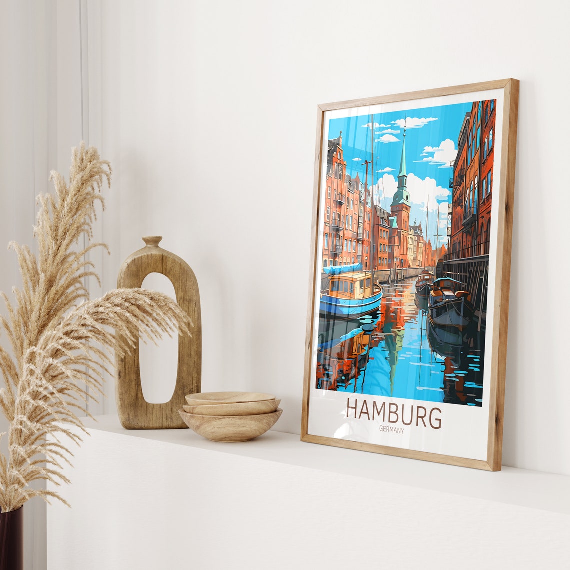 Hamburg Germany Brick Canal Warehouse Boats Vintage Travel Poster - Image 2