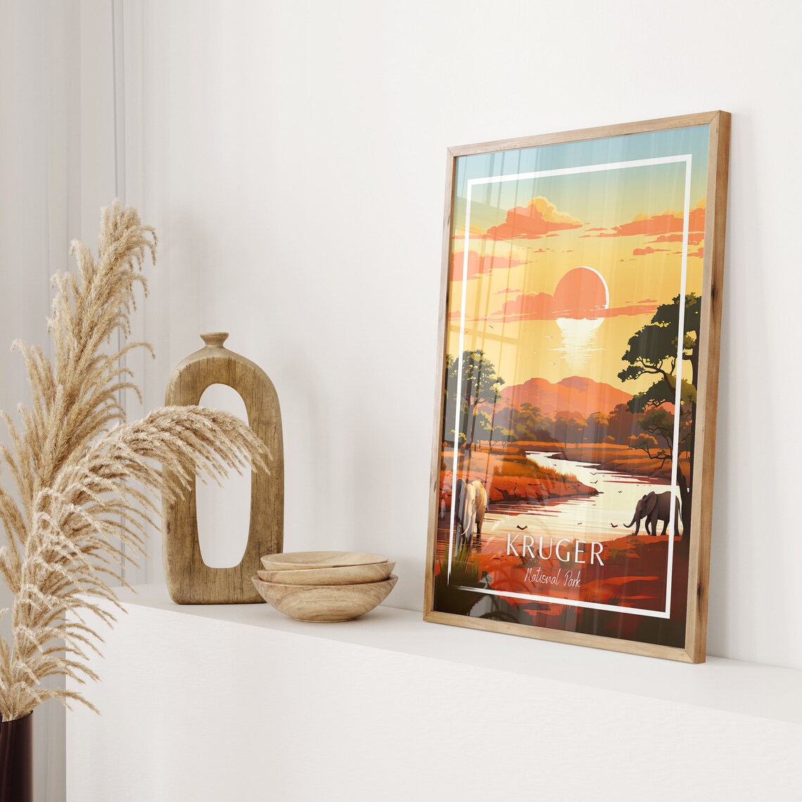 Kruger National Park Elephants Sunset Safari Vintage Travel Poster - Image 2