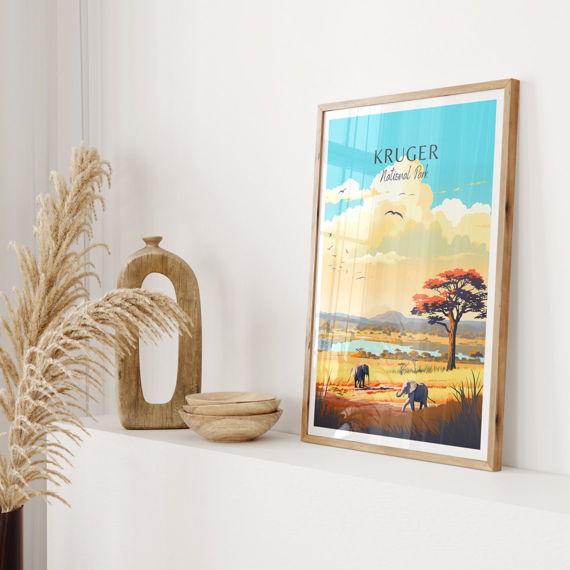 Kruger National Park Elephants Golden Savanna Sunset Travel Poster - Image 2