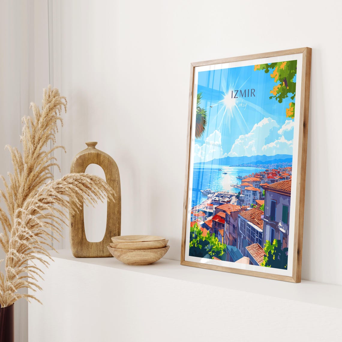 Izmir Turkey Sunny Harbor Red Rooftop Waterfront View Poster - Image 2