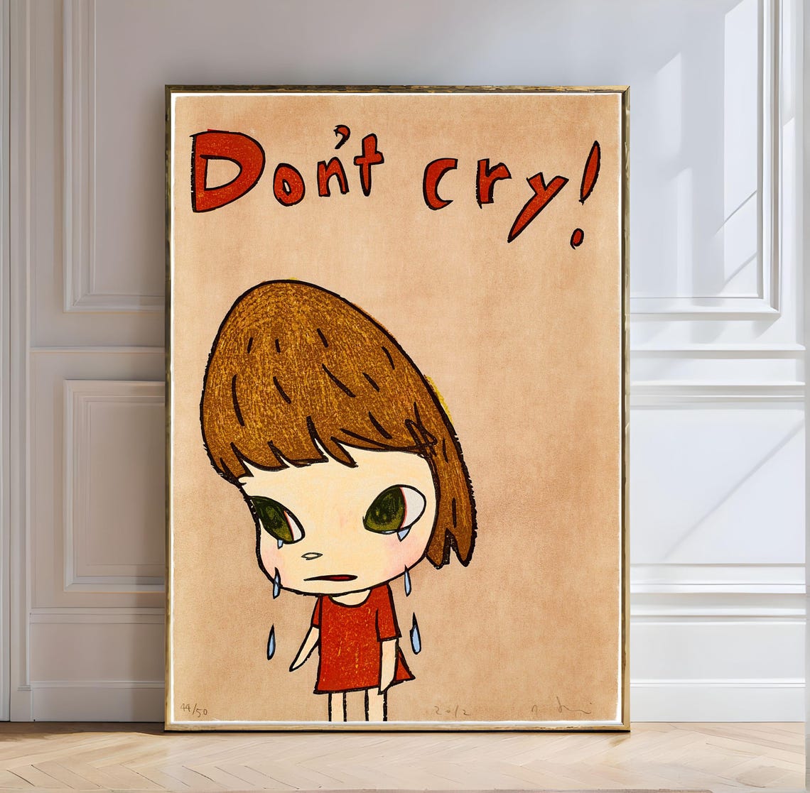 Yoshitomo Nara Dont Cry 2012 Teary Girl Red Text Quote Poster
