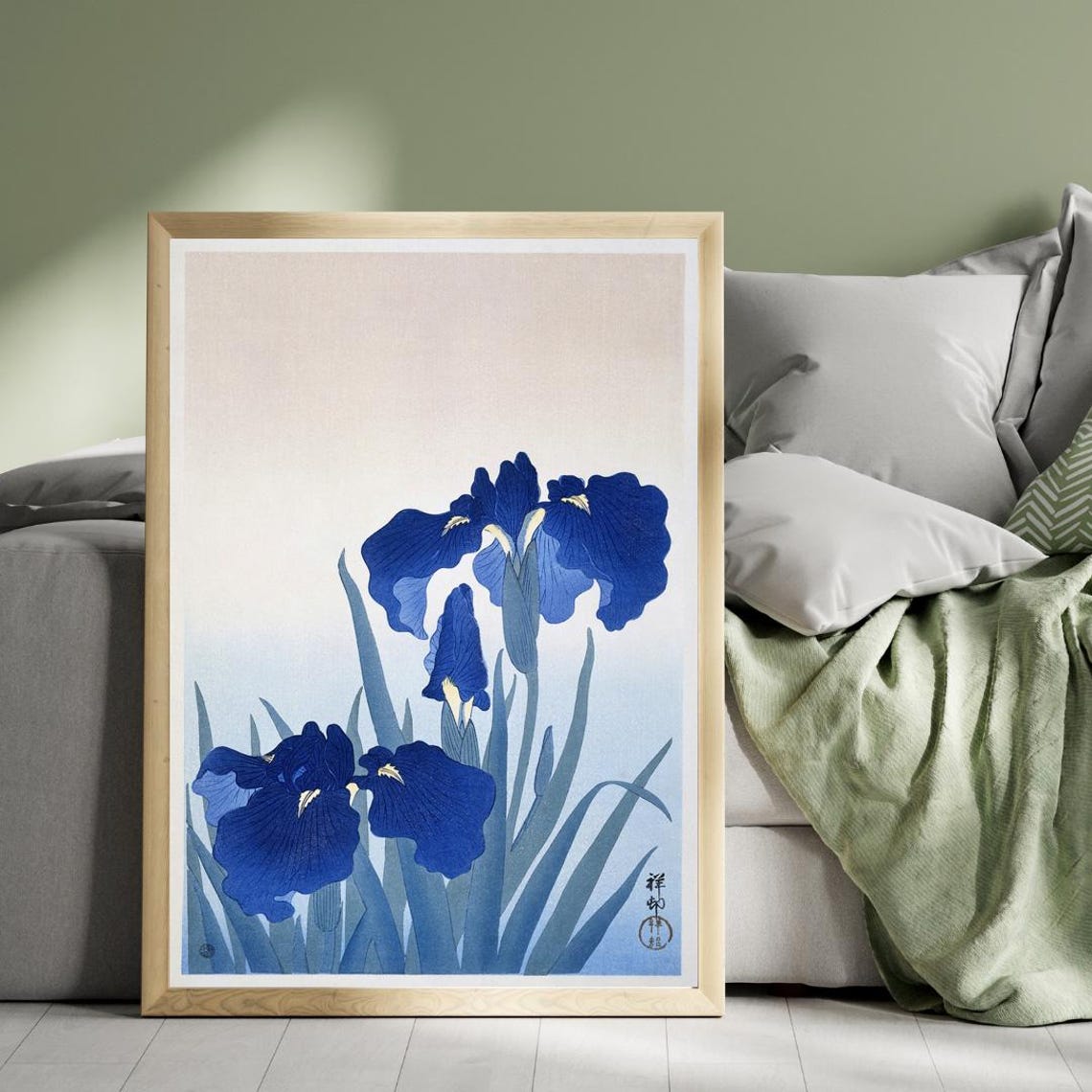 Ohara Koson Blue Iris Flowers Japanese Woodblock Style Art Poster - Image 5