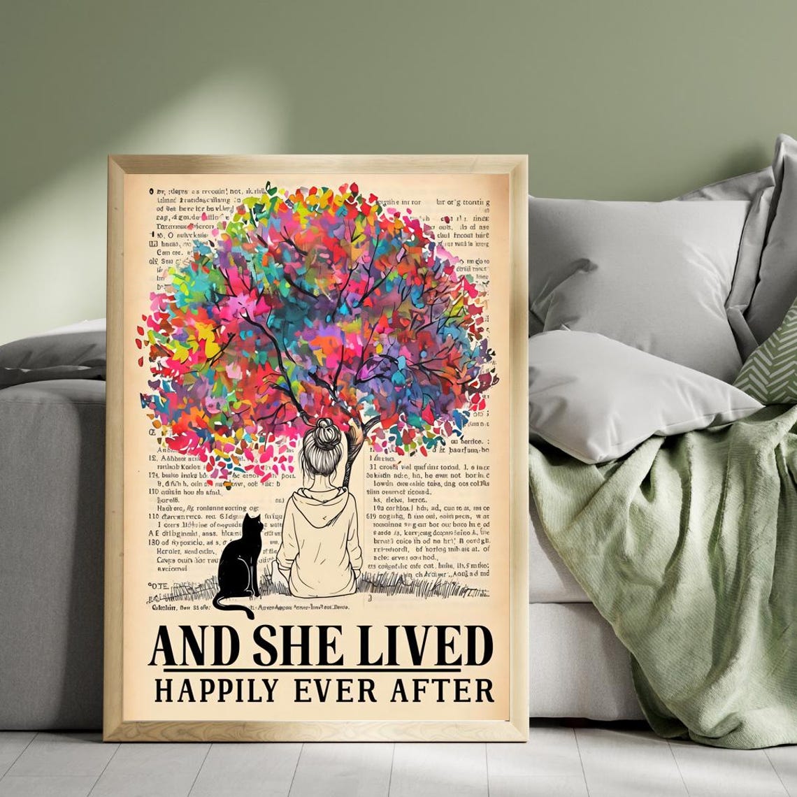 And She Lived Happily Ever After Girl Cat Rainbow Tree Poster - Image 5