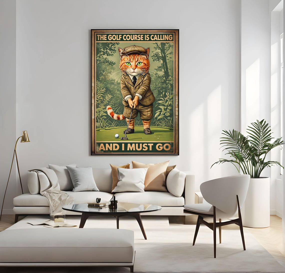 Golf Course Is Calling Cat Vintage Funny Golf Lover Art Poster - Image 2