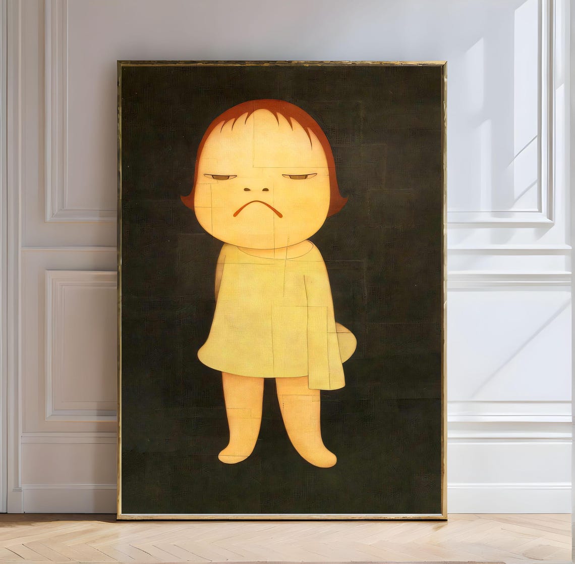 Yoshitomo Nara Sad Girl On Black Background Minimalist Art Poster