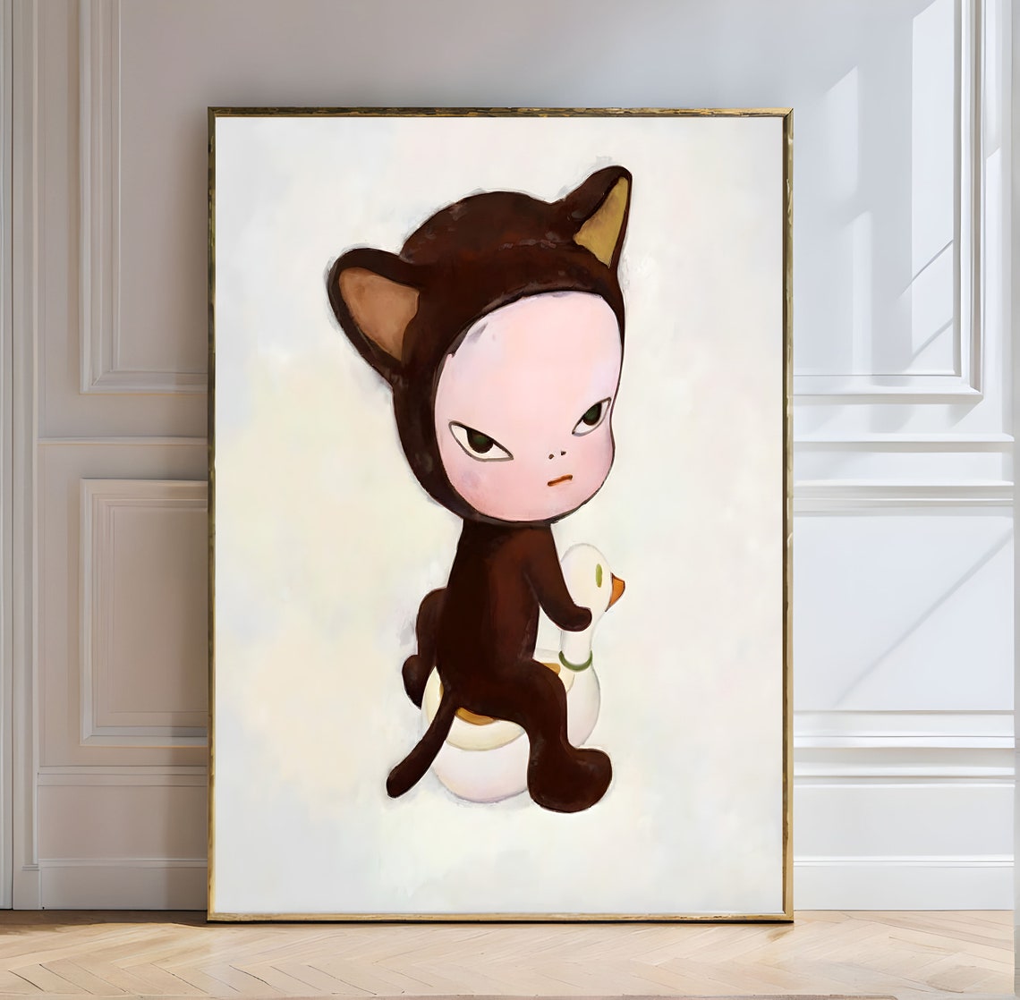 Yoshitomo Nara Kitty in Costume Riding Duck Toy Adorable Art Poster