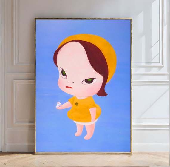 Yoshitomo Nara Mice To See You Again Yoshitomo Nara Girl Mouse Blue Whimsical Art Contemporary Minimalist Japanese Pop Art Cute