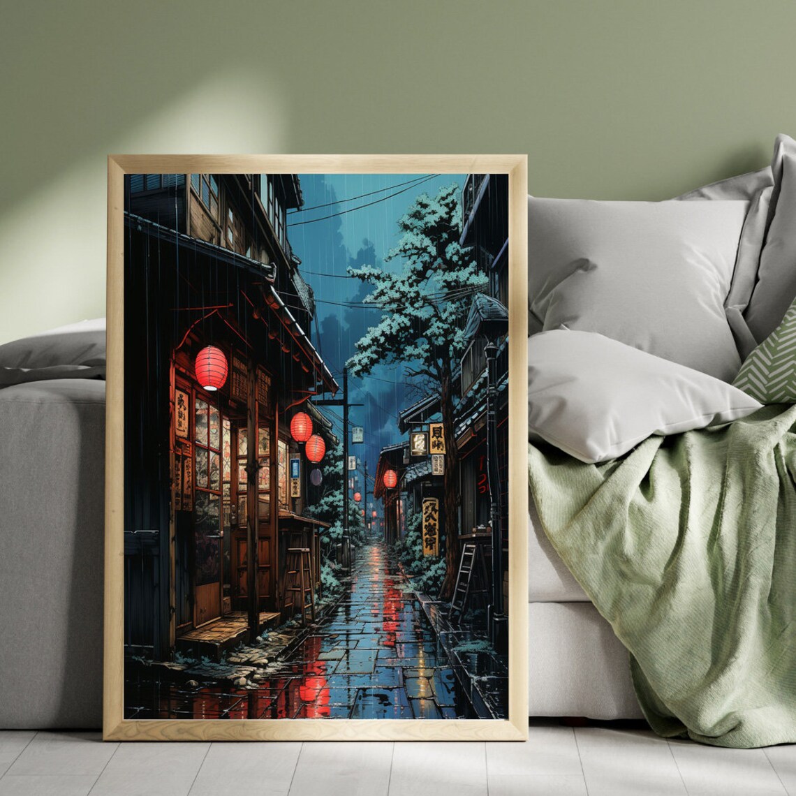 Rainy Night in Kyoto Lantern Lit Street Japanese Alley Poster - Image 5