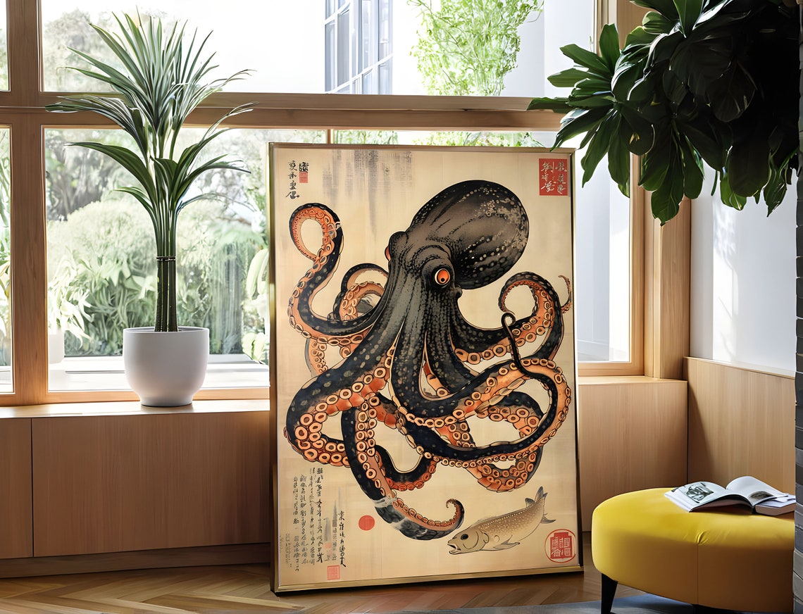 Giant Octopus Eyeing Its Prey Ukiyo E Japanese Sea Life Poster - Image 5
