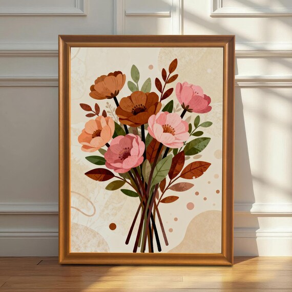 Warm Floral Bouquet Wood Framed Wall Art Print Botanical Poster Home Decor
