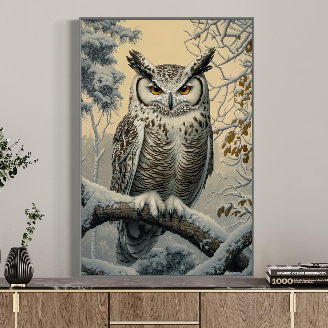 Snowy Owl Portrait, Farmhouse Wildlife Art Print