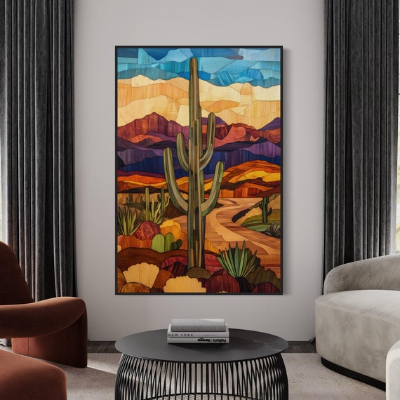 Southwest Desert Cactus Wall Art Vibrant Mexican Inspired Print With Geometric Design Earthy Tones And Rustic Succulent Decor