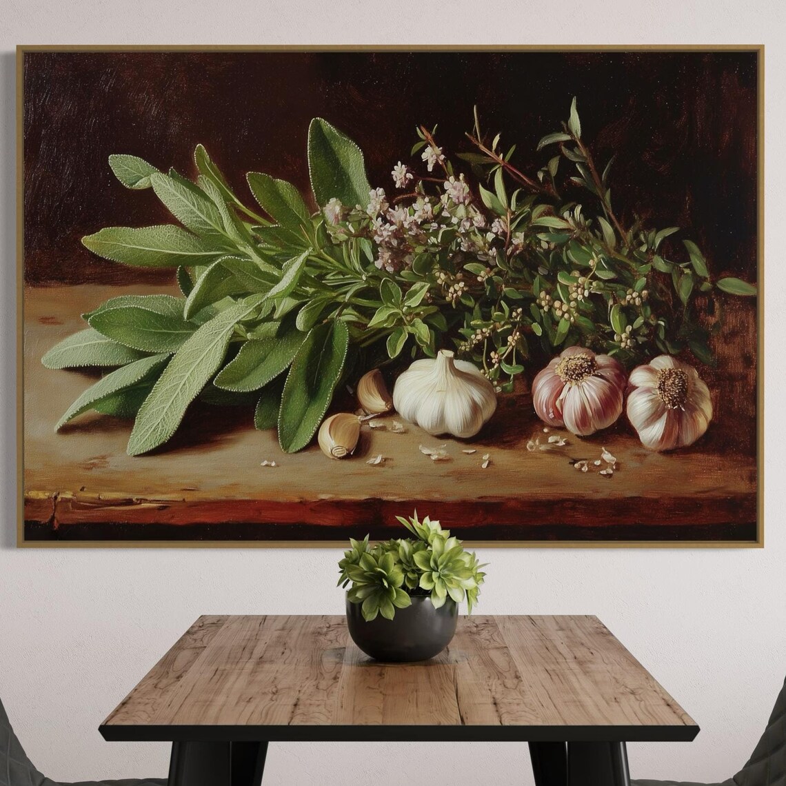 Rustic Kitchen Herb And Garlic Farmhouse Art Print